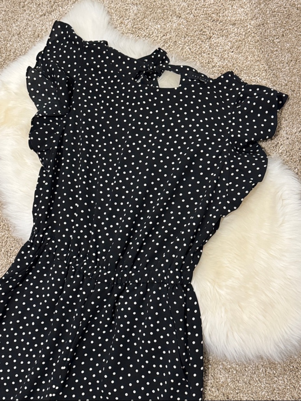 Sanctuary Women’s Black Polka Dot Wide-Leg Jumpsuit with Ruffle Sleeves Size XS - Picture 6 of 8